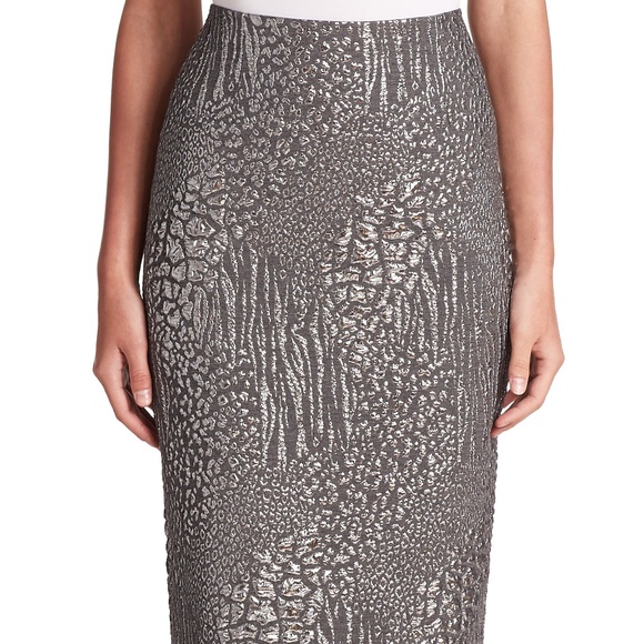 Jacquard Mellalic Silver Pencil Skirt by Teri Jon - Picture 1 of 5